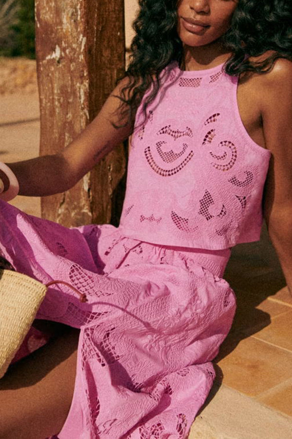 Lourena™ | Ensemble Jupe longue en dentelle rose