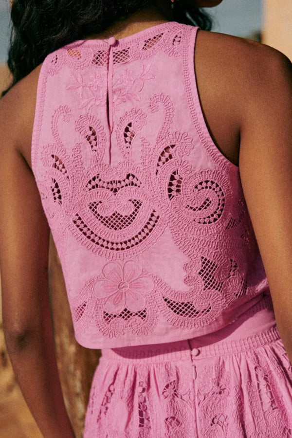 Lourena™ | Ensemble Jupe longue en dentelle rose
