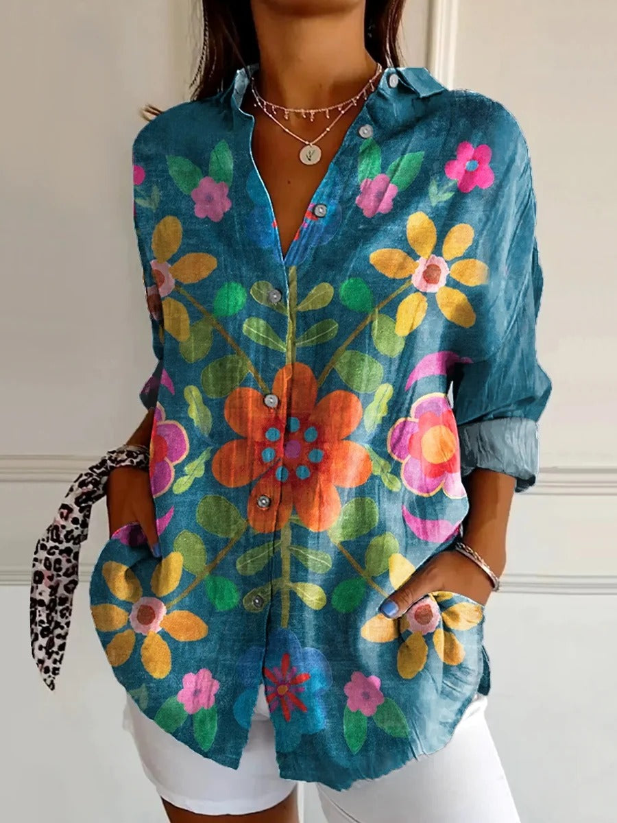 Art Floral™ | Chemise décontractée col V à imprimé bohème