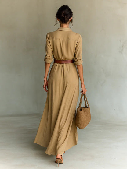 Azura™ | Robe longue ceinturée à manches longues et revers