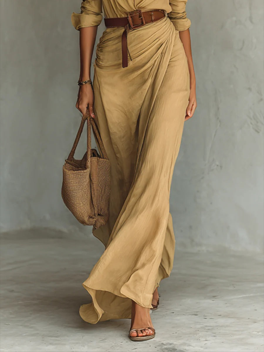 Azura™ | Robe longue ceinturée à manches longues et revers