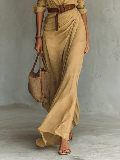 Azura™ | Robe longue ceinturée à manches longues et revers