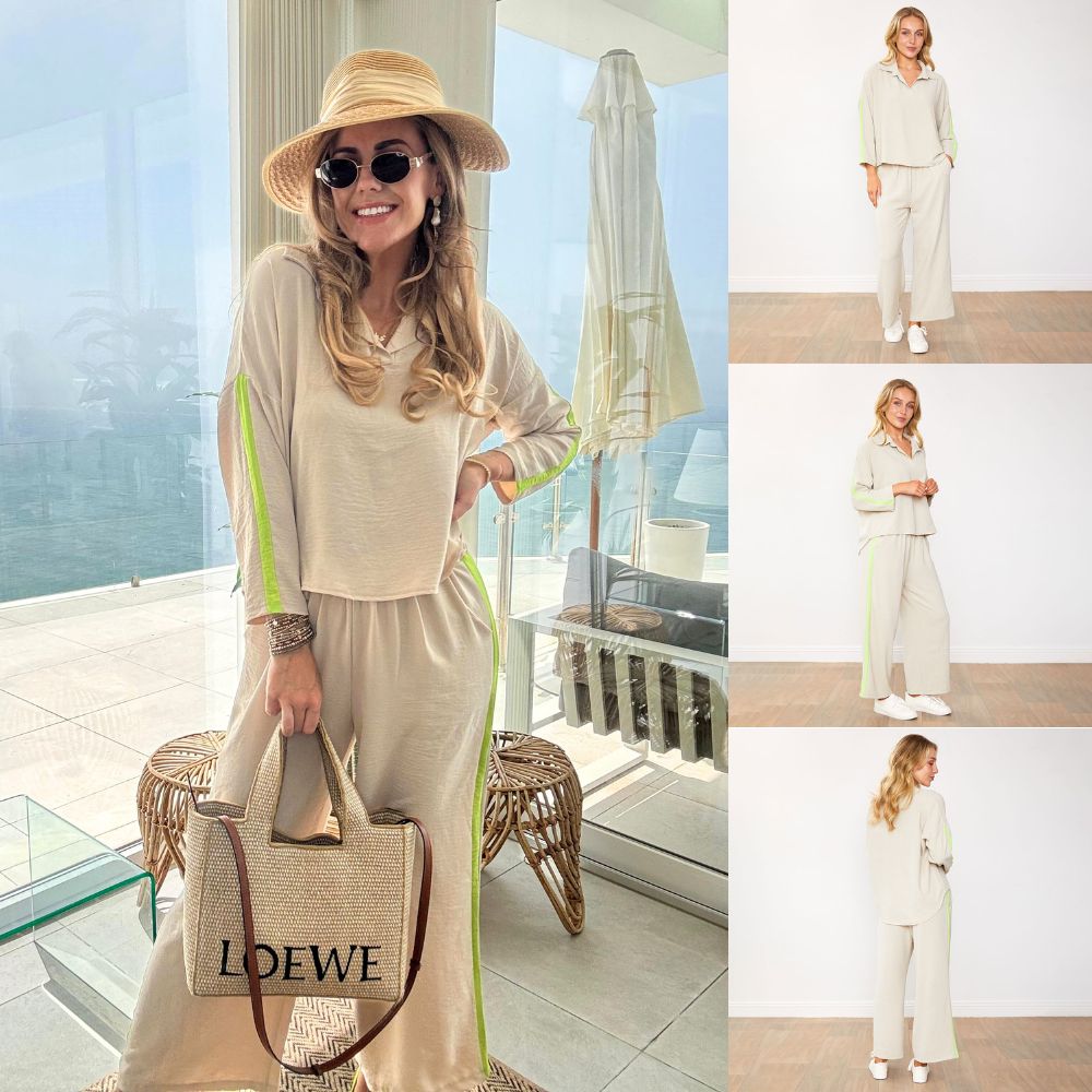 Clara™ | Ensemble Pantalon Latte/Citron vert