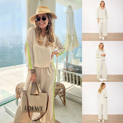 Clara™ | Ensemble Pantalon Latte/Citron vert