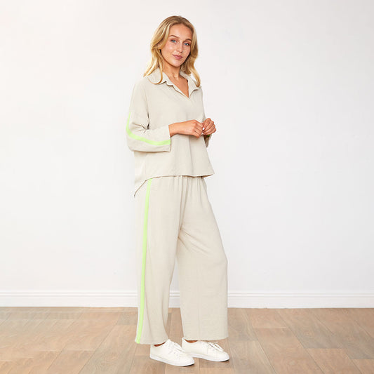 Clara™ | Ensemble Pantalon Latte/Citron vert