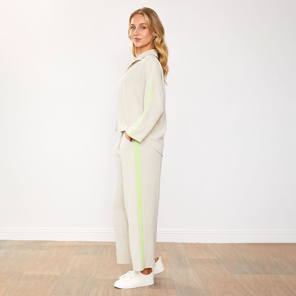 Clara™ | Ensemble Pantalon Latte/Citron vert