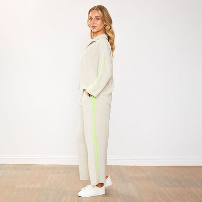 Clara™ | Ensemble Pantalon Latte/Citron vert