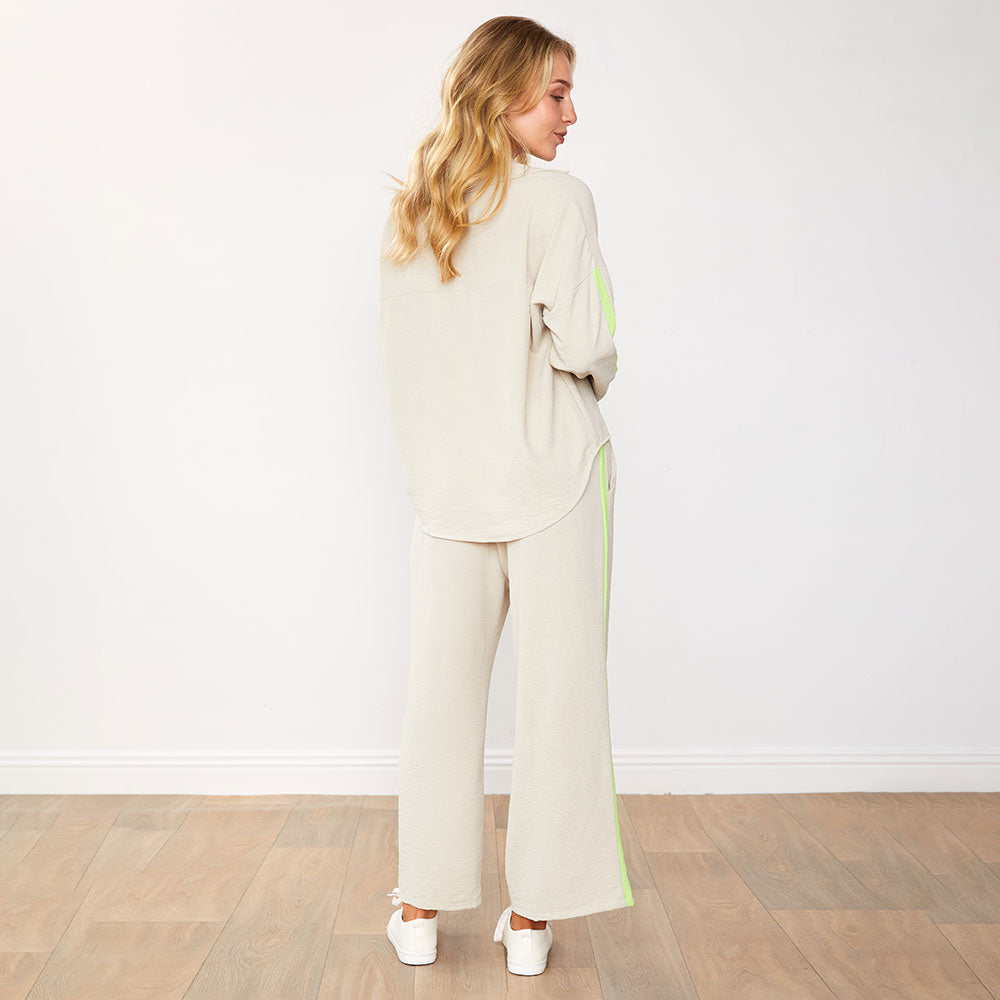 Clara™ | Ensemble Pantalon Latte/Citron vert