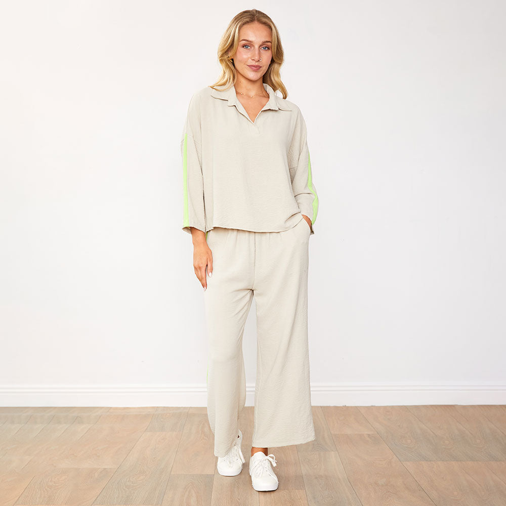 Clara™ | Ensemble Pantalon Latte/Citron vert