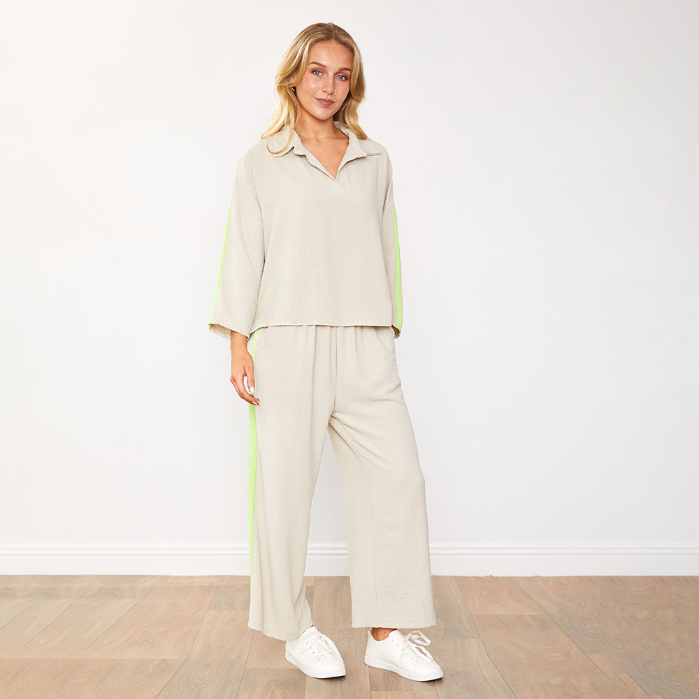 Clara™ | Ensemble Pantalon Latte/Citron vert