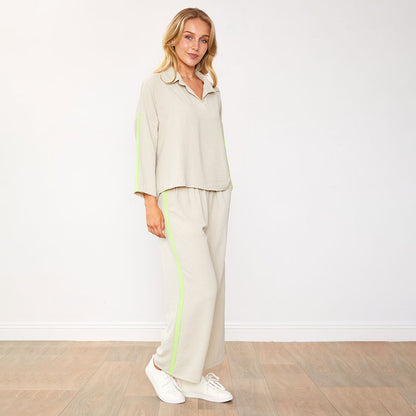 Clara™ | Ensemble Pantalon Latte/Citron vert