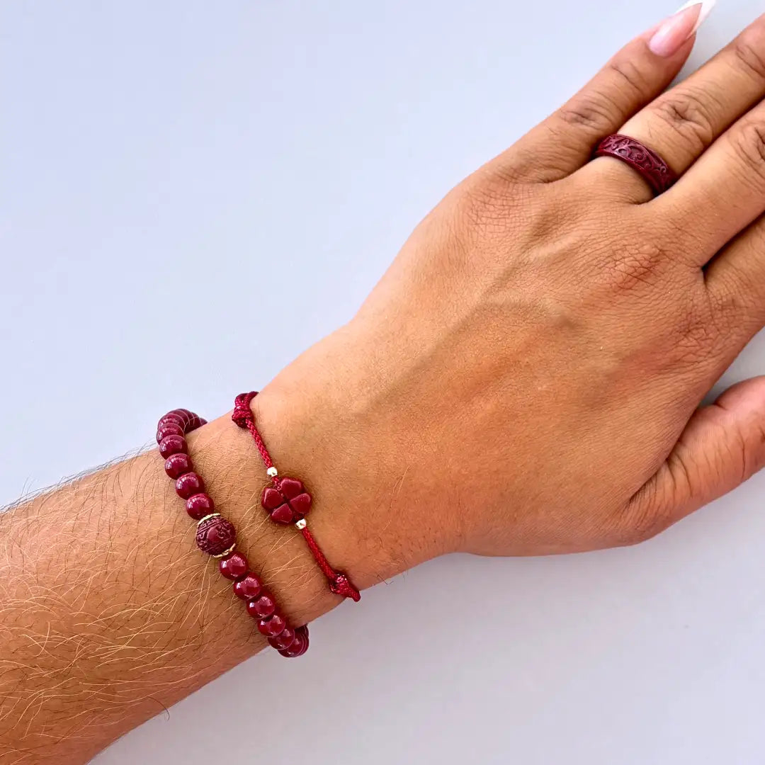 Trèfle Porte-Bonheur™ | Bracelet de la Vitalité & Chance en Cinabre