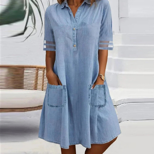 Jill™ | Robe Chemise Denim avec Poches