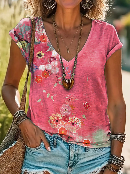 Blooming™ | Tee Shirt Rose Col V