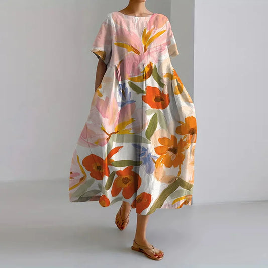 Valentina™ | Robe Fluide Fleurie à Taille Haute