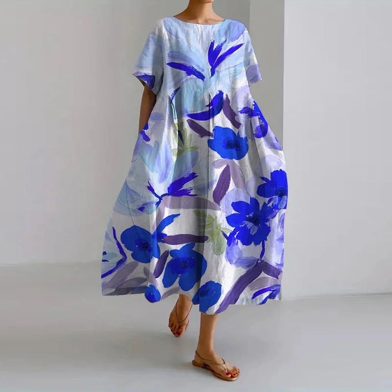 Valentina™ | Robe Fluide Fleurie à Taille Haute