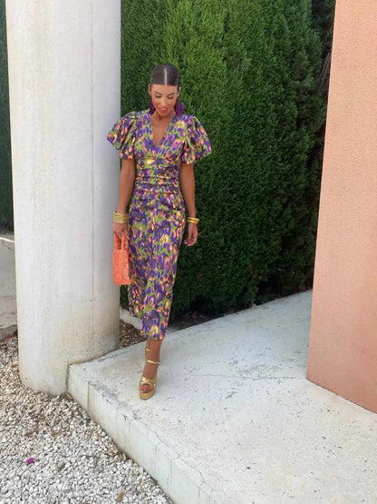 Lily™ | Robe Colorée à Manches Plissées